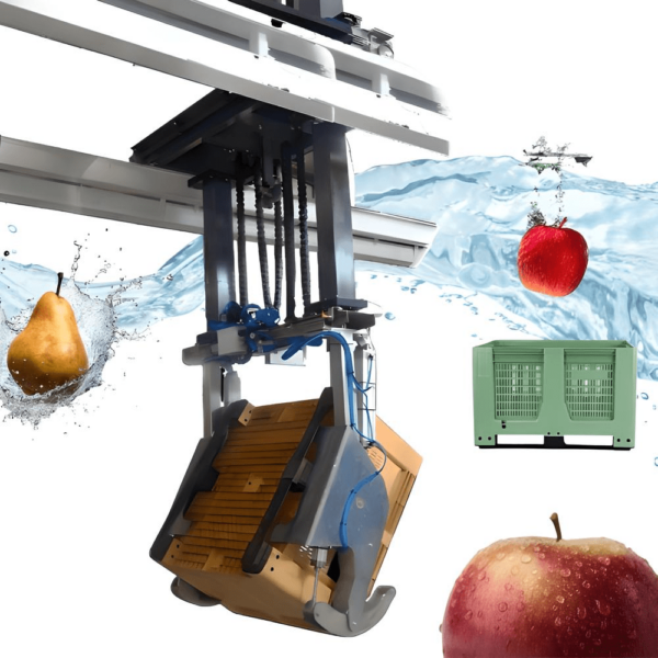 Robot d'immersion (avec retourneur de palox) pour pommes et poires